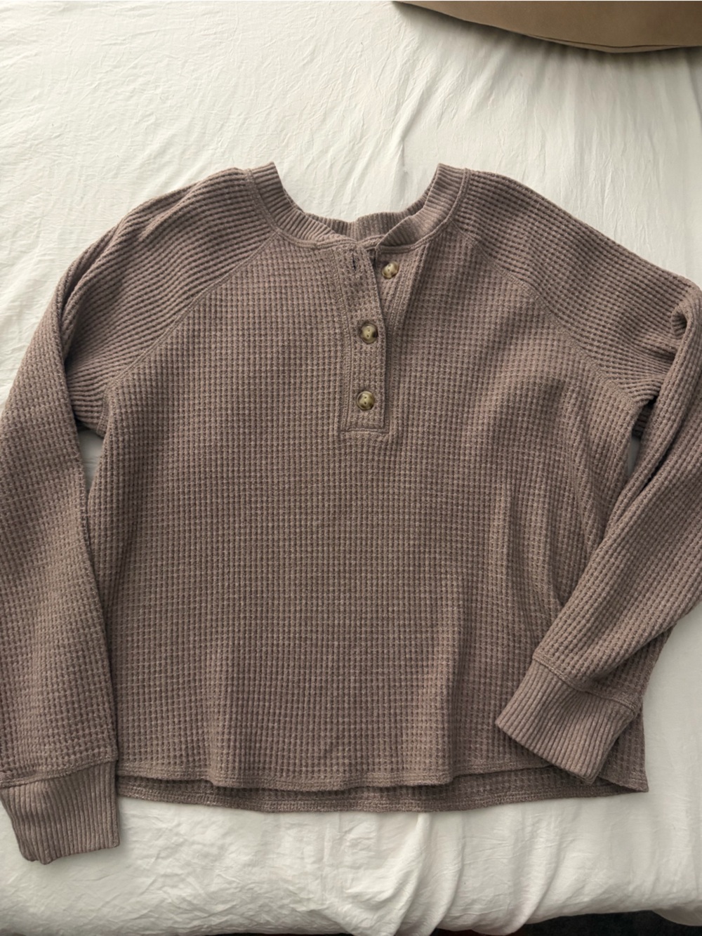 Waffle-Knit Button Henley Sweater - Taupe